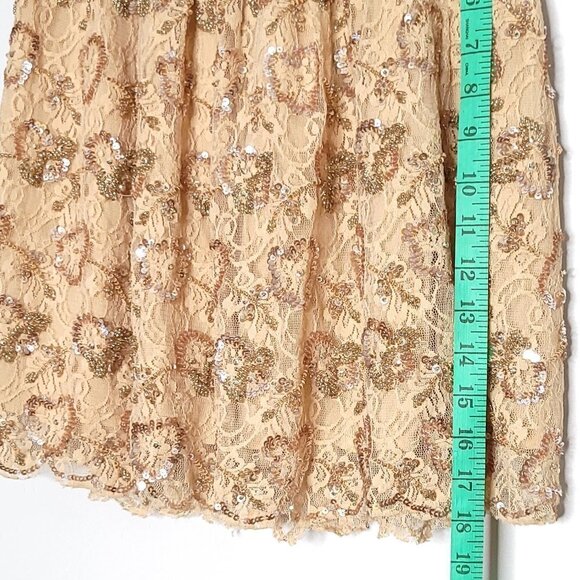 Red Valentino Girlie Pastel Cream Peach Crepe Lace Gold Sequin Mini Skirt Size 4 - Picture 12 of 13